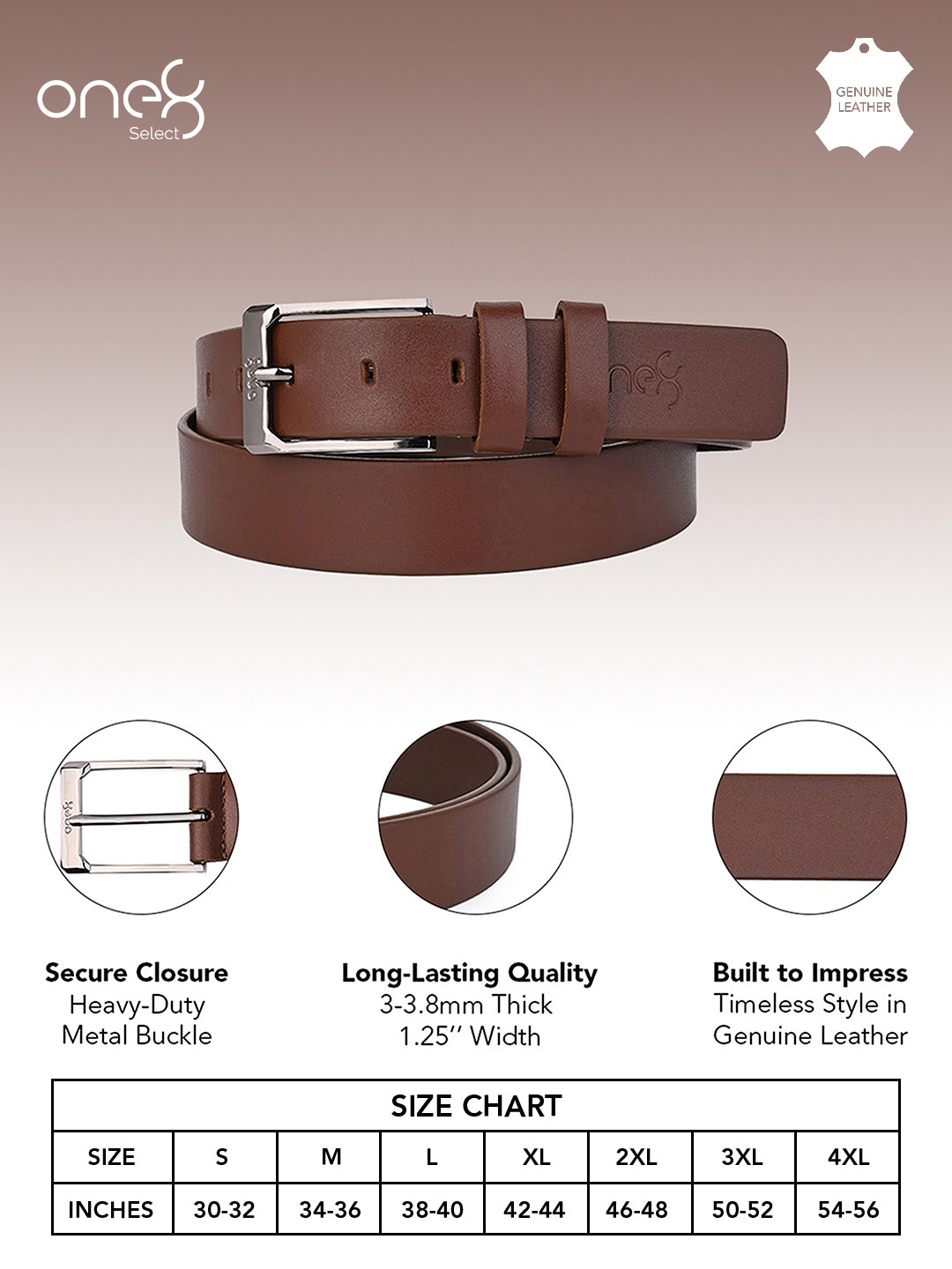 Tan Genuine Leather Tang Closure Fashion Semi-Formal Belt