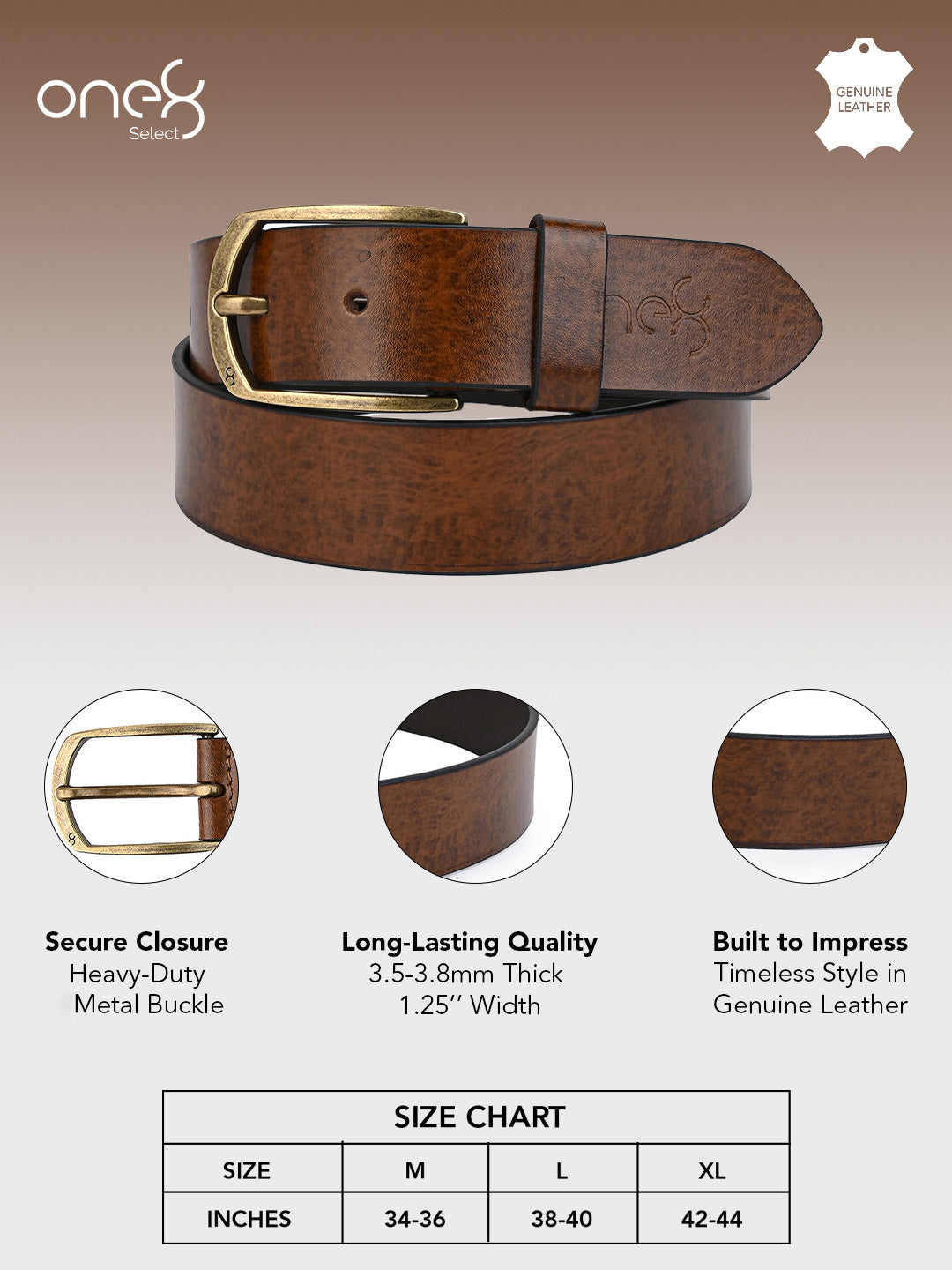 One8 Tan Men's Genuine Leather Tang Closure Semi-Formal Belt