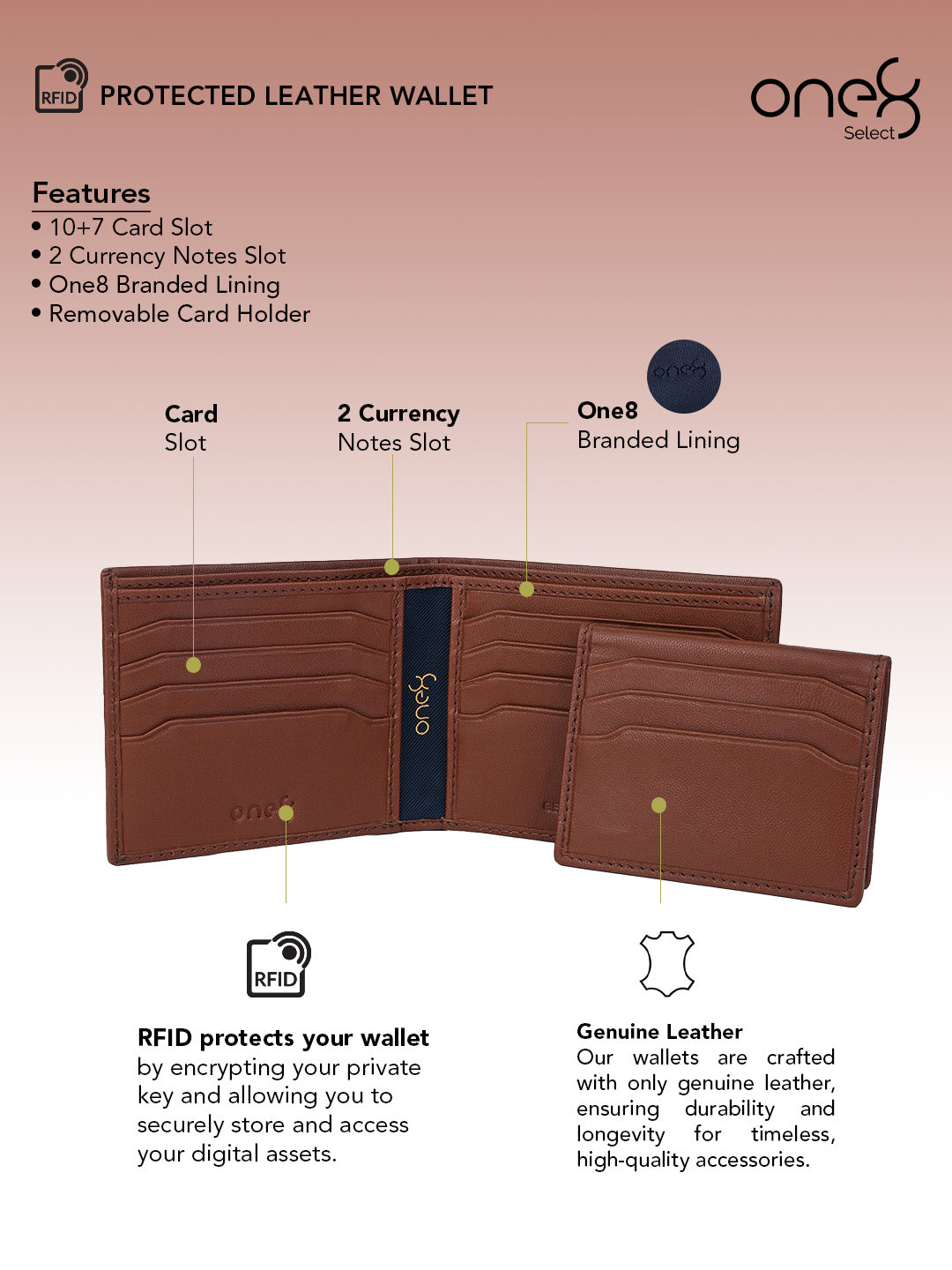 Tan Removable Card Holder Leather Wallet