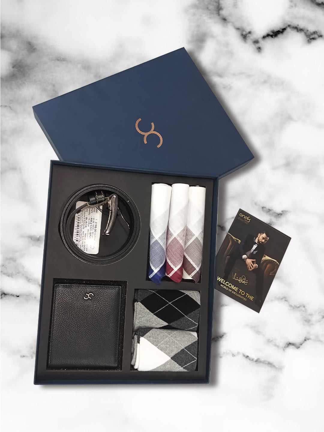 Premium Gift Set - Leather Belt, Leather Wallet, Cotton Crew Socks & Cotton Handkerchiefs