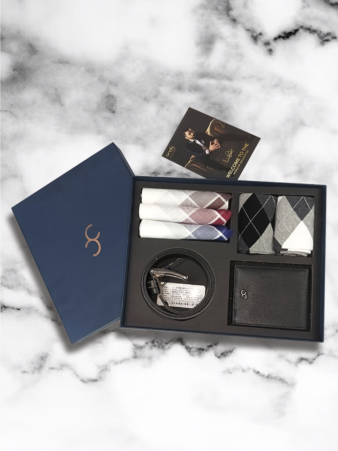 Premium Gift Set - Leather Belt, Leather Wallet, Cotton Crew Socks & Cotton Handkerchiefs